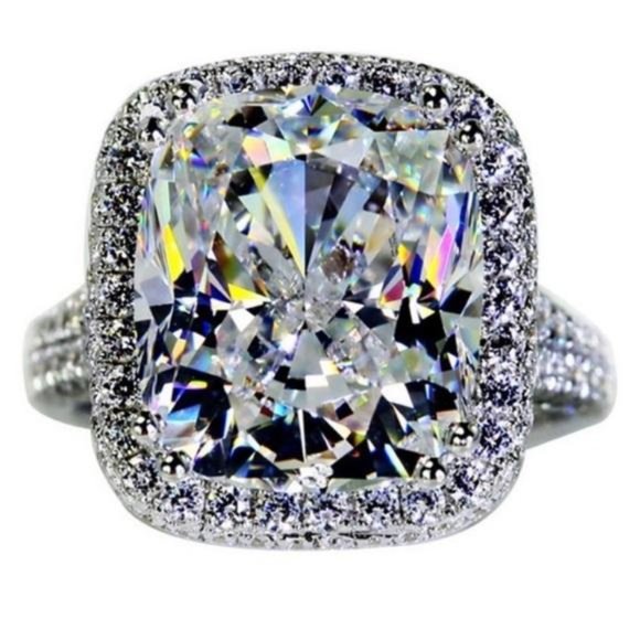 NEW PLATINUM DIAMOND CUSHION HALO DOME RING - Picture 1 of 6